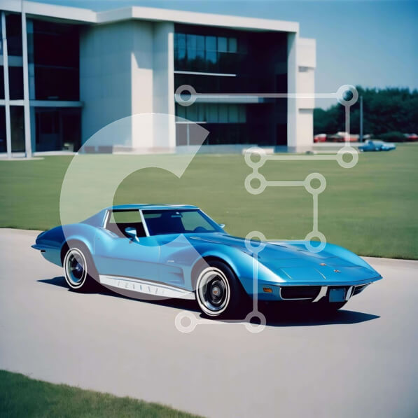 Intra Συλλεκτικό Ξύλινο Παζλ Plywood  4mm - Μπλε σπορ αυτοκίνητο σταθμευμένο μπροστά από ένα κτίριο γραφείων Σε Ξύλινο Κουτί - Διαστάσεις Puzzle: 10x10 cm – 25 κομμάτια