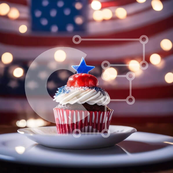 Σετ των 2 Intra Συλλεκτικό Ξύλινο Παζλ Plywood  4mm - Πατριωτικό Cupcake με διακόσμηση αμερικανικής σημαίας Σε Ξύλινο Κουτί - Διαστάσεις: 10x10 cm – 25 κομμάτια