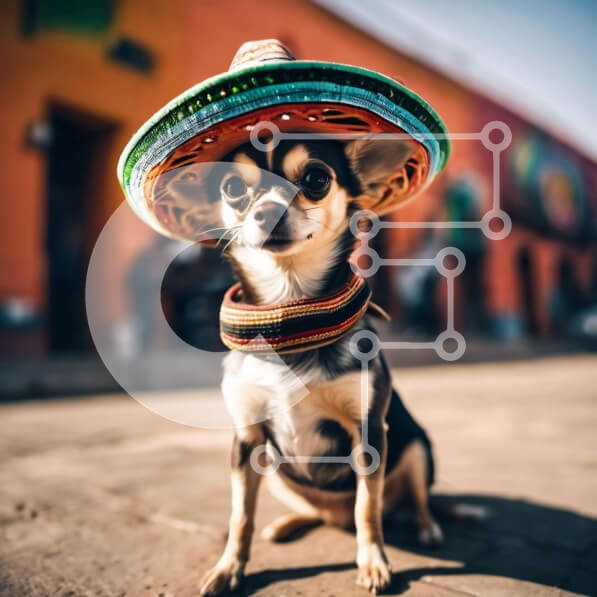 Intra Συλλεκτικό Ξύλινο Παζλ Plywood  4mm - Μικρό σκυλί που φορά μεξικάνικο καπέλο σομπρέρο που κάθεται στο πεζοδρόμιο Σε Ξύλινο Κουτί - Διαστάσεις: 10x10 cm – 25 κομμάτια