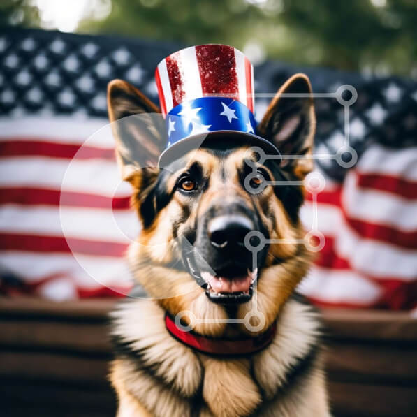 Intra Συλλεκτικό Ξύλινο Παζλ Plywood  4mm - Γερμανικός ποιμενικός σκύλος με καπέλο με θέμα την αμερικανική σημαία Σε Ξύλινο Κουτί - Διαστάσεις: 10x10 cm – 25 κομμάτια