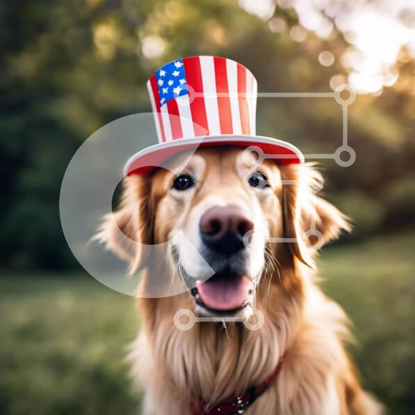 Intra Συλλεκτικό Ξύλινο Παζλ Plywood  4mm - Σκύλος με καπέλο με θέμα την αμερικανική σημαία Σε Ξύλινο Κουτί - Διαστάσεις: 10x10 cm – 25 κομμάτια