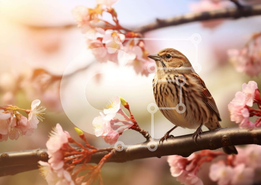 Intra Συλλεκτικό Ξύλινο Παζλ Plywood  4mm - Μικρό πουλί σε κλαδί αμυγδαλιάς Σε Ξύλινο Κουτί - Διαστάσεις: 10x10 cm – 25 κομμάτια