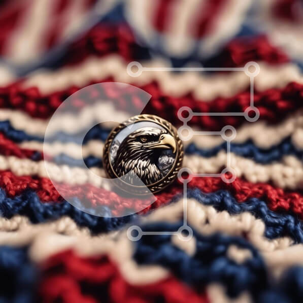 Intra Συλλεκτικό Ξύλινο Παζλ Plywood  4mm - Πατριωτική καρφίτσα αετού σε κόκκινο, λευκό και μπλε κροσέ ύφασμα Σε Ξύλινο Κουτί - Διαστάσεις: 10x10 cm – 25 κομμάτια