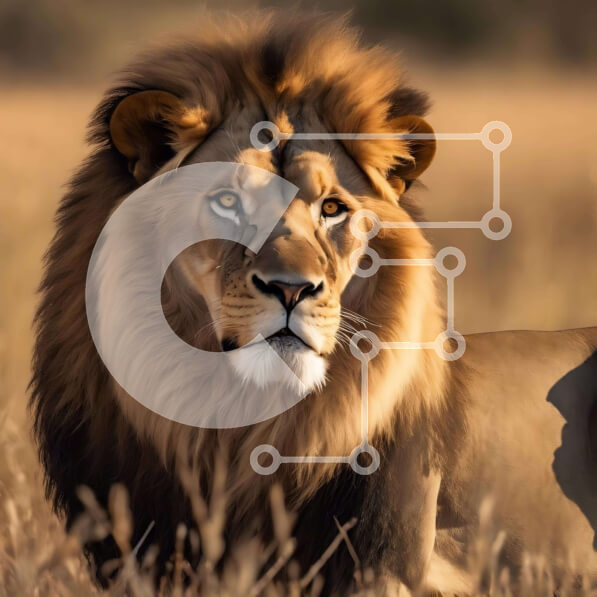 Intra Συλλεκτικό Ξύλινο Παζλ Plywood  4mm - Λιοντάρι που αναπαύεται σε ένα χορταριασμένο χωράφι με άλλα άγρια ​​ζώα Σε Ξύλινο Κουτί - Διαστάσεις: 10x10 cm – 25 κομμάτια