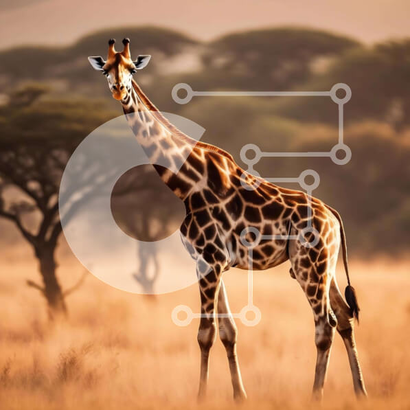 Intra Συλλεκτικό Ξύλινο Παζλ Plywood  4mm - Καμηλοπάρδαλη σε χορταριασμένο χωράφι με δέντρα και θάμνους Σε Ξύλινο Κουτί - Διαστάσεις: 10x10 cm – 25 κομμάτια