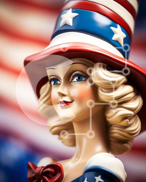 Intra Συλλεκτικό Ξύλινο Παζλ Plywood  4mm - Πατριωτική κούκλα με ενδυμασία αμερικανικής σημαίας Σε Ξύλινο Κουτί - Διαστάσεις: 10x10 cm – 25 κομμάτια