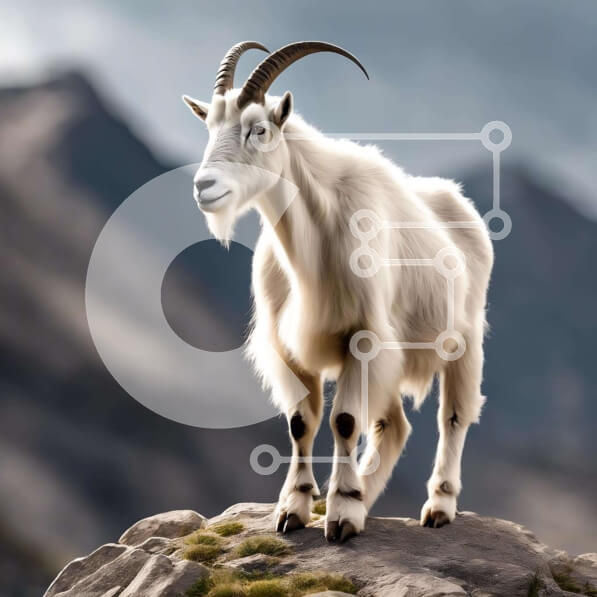 Intra Συλλεκτικό Ξύλινο Παζλ Plywood  4mm - Λευκή κατσίκα με τα μακριά κέρατα που στέκονται στους βράχους Σε Ξύλινο Κουτί - Διαστάσεις: 10x10 cm – 25 κομμάτια