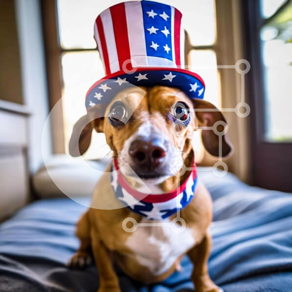 Intra Συλλεκτικό Ξύλινο Παζλ Plywood  4mm - Patriotic Pooch: Σκύλος που γιορτάζει την 4η Ιουλίου Σε Ξύλινο Κουτί - Διαστάσεις: 10x10 cm – 25 κομμάτια