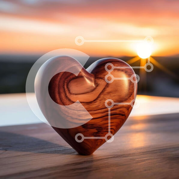 Intra Συλλεκτικό Ξύλινο Παζλ Plywood  4mm - Ξύλινο γλυπτό σε σχήμα καρδιάς στο ηλιοβασίλεμα Σε Ξύλινο Κουτί - Διαστάσεις Puzzle: 10x10 cm – 25 κομμάτια