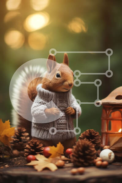 Σετ των 2 Intra Συλλεκτικό Ξύλινο Παζλ Plywood  4mm - Αξιολάτρευτος φθινοπωρινός σκίουρος με είδη με θέμα το φθινόπωρο Σε Ξύλινο Κουτί - Διαστάσεις: 10x10 cm – 25 κομμάτια