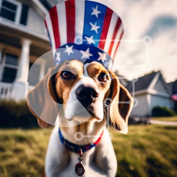 Intra Συλλεκτικό Ξύλινο Παζλ Plywood  4mm - Σκύλος Beagle με καπέλο με θέμα την αμερικανική σημαία Σε Ξύλινο Κουτί - Διαστάσεις: 10x10 cm – 25 κομμάτια