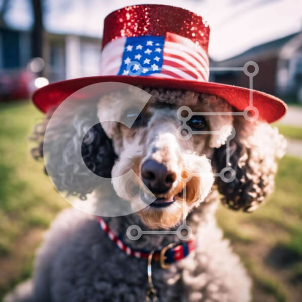 Intra Συλλεκτικό Ξύλινο Παζλ Plywood  4mm - Σκύλος κανίς με καπέλο με θέμα την αμερικανική σημαία στο γρασίδι Σε Ξύλινο Κουτί - Διαστάσεις: 10x10 cm – 25 κομμάτια