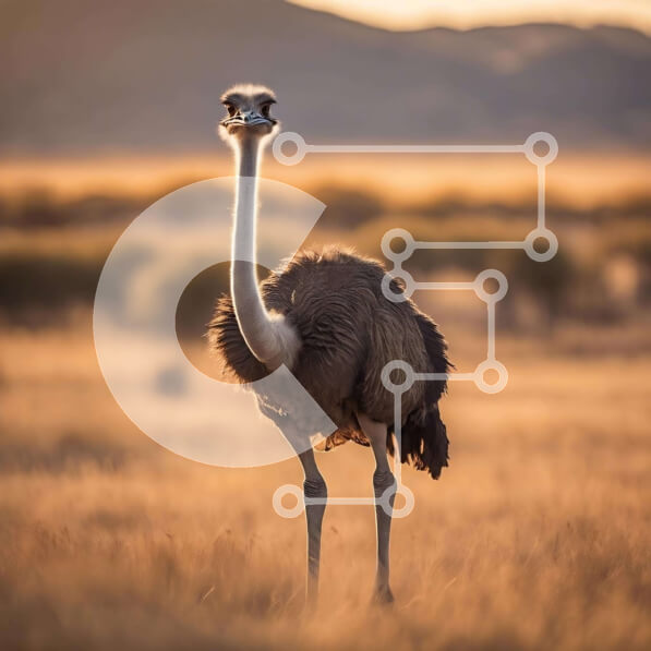 Intra Συλλεκτικό Ξύλινο Παζλ Plywood  4mm - Στρουθοκάμηλος στο λιβάδι στο ηλιοβασίλεμα με βουνά στο φόντο Σε Ξύλινο Κουτί - Διαστάσεις: 10x10 cm – 25 κομμάτια