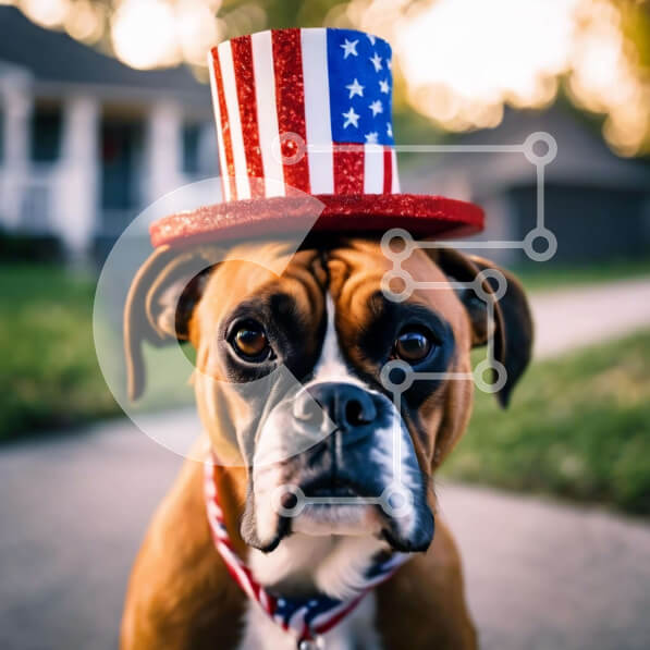 Intra Συλλεκτικό Ξύλινο Παζλ Plywood  4mm - Σκύλος μπόξερ με καπέλο με θέμα την αμερικανική σημαία Σε Ξύλινο Κουτί - Διαστάσεις: 10x10 cm – 25 κομμάτια