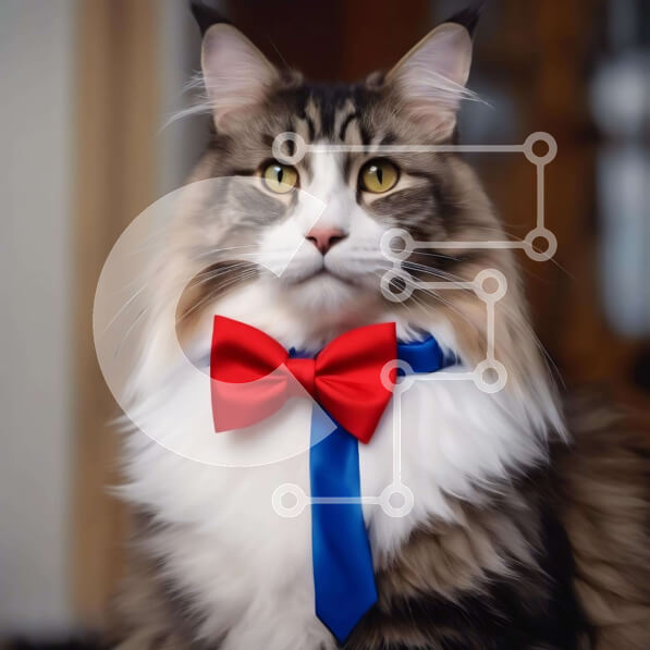 Intra Συλλεκτικό Ξύλινο Παζλ Plywood  4mm - Κομψή γάτα με κόκκινο και μπλε παπιγιόν Σε Ξύλινο Κουτί - Διαστάσεις: 10x10 cm – 25 κομμάτια