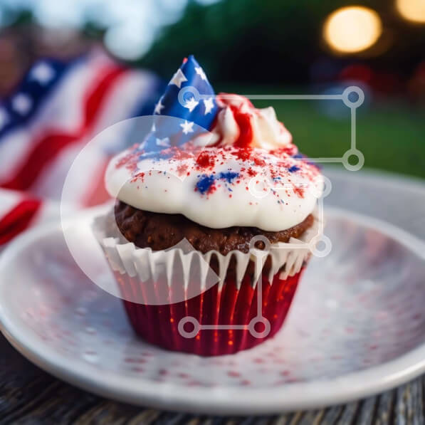 Intra Συλλεκτικό Ξύλινο Παζλ Plywood  4mm - Cupcake 4ης Ιουλίου με πιάτο αμερικανικής σημαίας Σε Ξύλινο Κουτί - Διαστάσεις: 10x10 cm – 25 κομμάτια