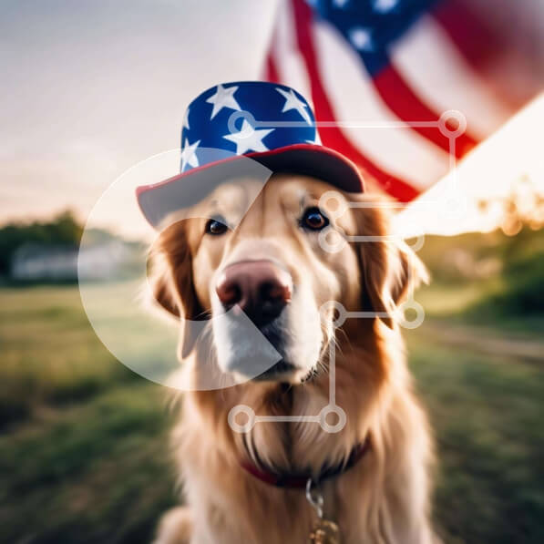 Intra Συλλεκτικό Ξύλινο Παζλ Plywood  4mm - Σκύλος Γκόλντεν Ριτρίβερ με καπέλο αμερικανικής σημαίας Σε Ξύλινο Κουτί - Διαστάσεις: 10x10 cm – 25 κομμάτια