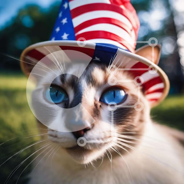 Intra Συλλεκτικό Ξύλινο Παζλ Plywood  4mm - Σιαμέζικη γάτα με καπέλο αμερικανικής σημαίας Σε Ξύλινο Κουτί - Διαστάσεις: 10x10 cm – 25 κομμάτια