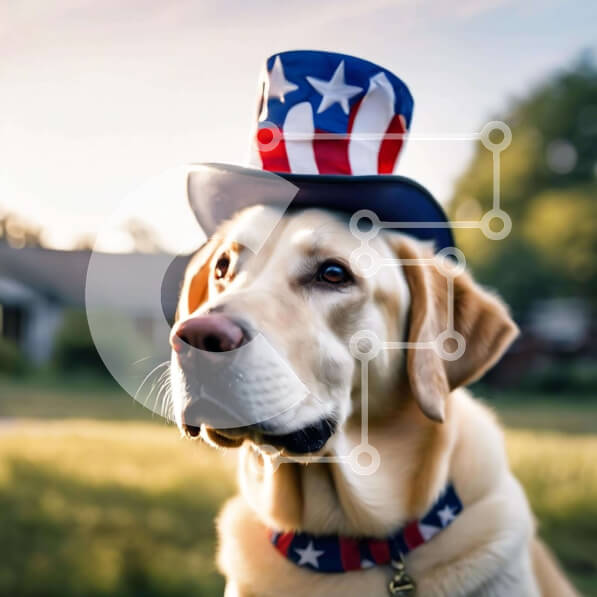 Intra Συλλεκτικό Ξύλινο Παζλ Plywood  4mm - Σκύλος με καπέλο αμερικανικής σημαίας που γιορτάζει την 4η Ιουλίου Σε Ξύλινο Κουτί - Διαστάσεις: 10x10 cm – 25 κομμάτια
