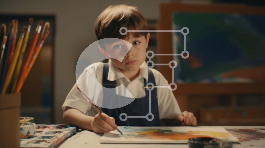 Intra Συλλεκτικό Ξύλινο Παζλ Plywood  4mm - Νεαρό αγόρι ζωγραφική στο καβαλέτο Σε Ξύλινο Κουτί - Διαστάσεις Puzzle: 10x10 cm – 25 κομμάτια