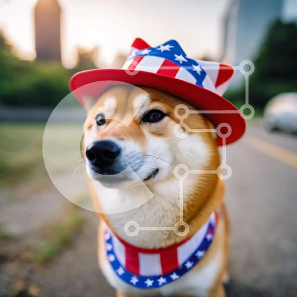 Intra Συλλεκτικό Ξύλινο Παζλ Plywood  4mm - Σκύλος με καπέλο με πατριωτικό θέμα για τους εορτασμούς της 4ης Ιουλίου Σε Ξύλινο Κουτί - Διαστάσεις: 10x10 cm – 25 κομμάτια