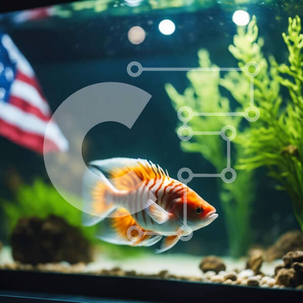 Intra Συλλεκτικό Ξύλινο Παζλ Plywood  4mm - Χρυσόψαρο που κολυμπά στο ενυδρείο με αμερικανική σημαία και φυτά Σε Ξύλινο Κουτί - Διαστάσεις: 10x10 cm – 25 κομμάτια