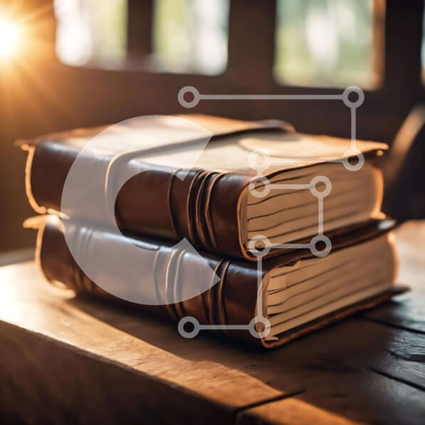 Intra Συλλεκτικό Ξύλινο Παζλ Plywood  4mm - Στοίβα από καφέ δερμάτινα βιβλία σε ξύλινο τραπέζι με φως του ήλιου Σε Ξύλινο Κουτί - Διαστάσεις Puzzle: 10x10 cm – 25 κομμάτια