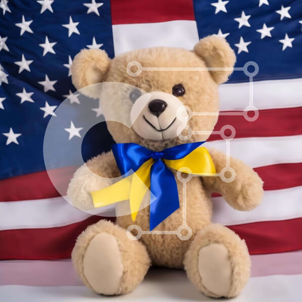 Intra Συλλεκτικό Ξύλινο Παζλ Plywood  4mm - Αρκουδάκι μπροστά από την αμερικανική σημαία Σε Ξύλινο Κουτί - Διαστάσεις Puzzle: 10x10 cm – 25 κομμάτια