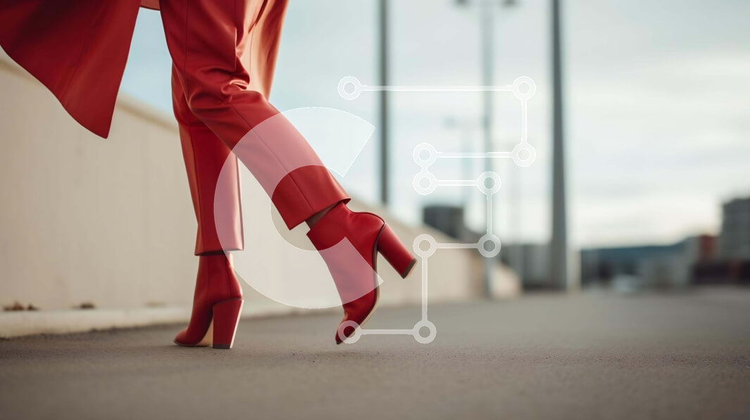 Intra Συλλεκτικό Ξύλινο Παζλ Plywood  4mm - Γυναίκα με κόκκινα ψηλοτάκουνα που περπατά στο πεζοδρόμιο Σε Ξύλινο Κουτί - Διαστάσεις Puzzle: 10x10 cm – 25 κομμάτια