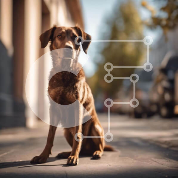 Intra Συλλεκτικό Ξύλινο Παζλ Plywood  4mm - Περίεργος καφέ σκύλος σε αστικό περιβάλλον Σε Ξύλινο Κουτί - Διαστάσεις: 10x10 cm – 25 κομμάτια