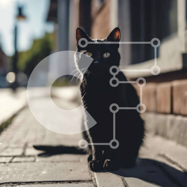 Intra Συλλεκτικό Ξύλινο Παζλ Plywood  4mm - Περίεργη μαύρη γάτα που κάθεται μπροστά από την πολυκατοικία Σε Ξύλινο Κουτί - Διαστάσεις: 10x10 cm – 25 κομμάτια