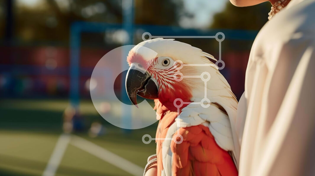 Intra Συλλεκτικό Ξύλινο Παζλ Plywood  4mm - Γυναίκα που κρατά τον κόκκινο και άσπρο παπαγάλο σε εξωτερικούς χώρους Σε Ξύλινο Κουτί - Διαστάσεις: 10x10 cm – 25 κομμάτια