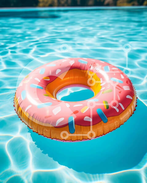 Intra Συλλεκτικό Ξύλινο Παζλ Plywood  4mm - Πολύχρωμο φουσκωτό ντόνατ πλωτήρα στην πισίνα Σε Ξύλινο Κουτί - Διαστάσεις Puzzle: 10x10 cm – 25 κομμάτια