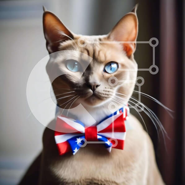 Intra Συλλεκτικό Ξύλινο Παζλ Plywood  4mm - Γάτα που φορά παπιγιόν με αμερικανική σημαία Σε Ξύλινο Κουτί - Διαστάσεις: 10x10 cm – 25 κομμάτια