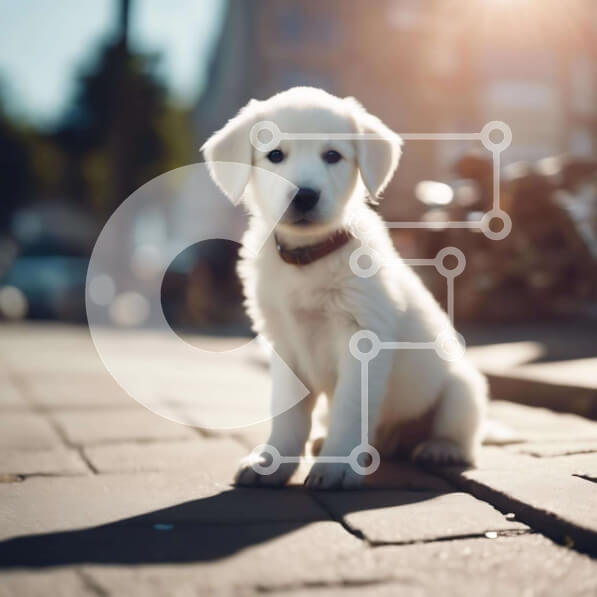 Intra Συλλεκτικό Ξύλινο Παζλ Plywood  4mm - Ήρεμο και χαλαρό μικρό λευκό σκυλί στο πεζοδρόμιο Σε Ξύλινο Κουτί - Διαστάσεις: 10x10 cm – 25 κομμάτια