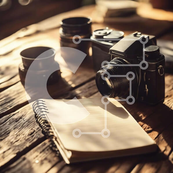 Intra Συλλεκτικό Ξύλινο Παζλ Plywood  4mm - Vintage κάμερα, σημειωματάριο και κύπελλα σε ξύλινο τραπέζι Σε Ξύλινο Κουτί - Διαστάσεις: 10x10 cm – 25 κομμάτια