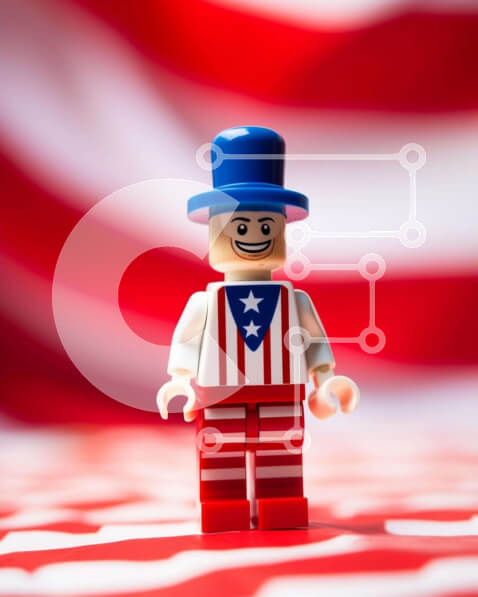 Intra Συλλεκτικό Ξύλινο Παζλ Plywood  4mm - Πατριωτική φιγούρα Lego με αμερικανική σημαία Σε Ξύλινο Κουτί - Διαστάσεις Puzzle: 10x10 cm – 25 κομμάτια