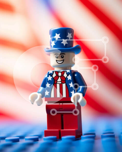 Intra Συλλεκτικό Ξύλινο Παζλ Plywood  4mm - Φιγούρα Lego που γιορτάζει την 4η Ιουλίου σε πολύχρωμα μπλοκ Σε Ξύλινο Κουτί - Διαστάσεις Puzzle: 10x10 cm – 25 κομμάτια