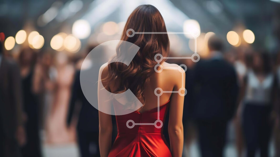 Intra Συλλεκτικό Ξύλινο Παζλ Plywood  4mm - Γυναίκα με κόκκινο φόρεμα που στέκεται μπροστά στο πλήθος Σε Ξύλινο Κουτί - Διαστάσεις Puzzle: 10x10 cm – 25 κομμάτια