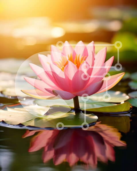 Σετ των 2 Intra Συλλεκτικό Ξύλινο Παζλ Plywood  4mm - Ροζ λουλούδι λωτού σε γαλήνια νερά Σε Ξύλινο Κουτί - Διαστάσεις: 10x10 cm – 25 κομμάτια