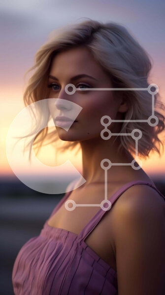 Intra Συλλεκτικό Ξύλινο Παζλ Plywood  4mm - Εκπληκτική ξανθιά γυναίκα με ροζ φόρεμα στο ηλιοβασίλεμα Σε Ξύλινο Κουτί - Διαστάσεις Puzzle: 10x10 cm – 25 κομμάτια