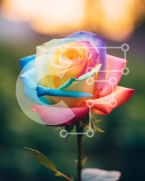 Intra Συλλεκτικό Ξύλινο Παζλ Plywood  4mm - Ζωντανό τριαντάφυλλο ουράνιου τόξου με πράσινο Σε Ξύλινο Κουτί - Διαστάσεις: 10x10 cm – 25 κομμάτια