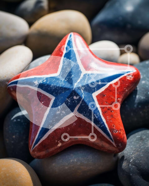 Σετ των 2 Intra Συλλεκτικό Ξύλινο Παζλ Plywood  4mm - Κόκκινο, λευκό και μπλε βράχο διακόσμηση σε σχήμα αστεριού Σε Ξύλινο Κουτί - Διαστάσεις: 10x10 cm – 25 κομμάτια