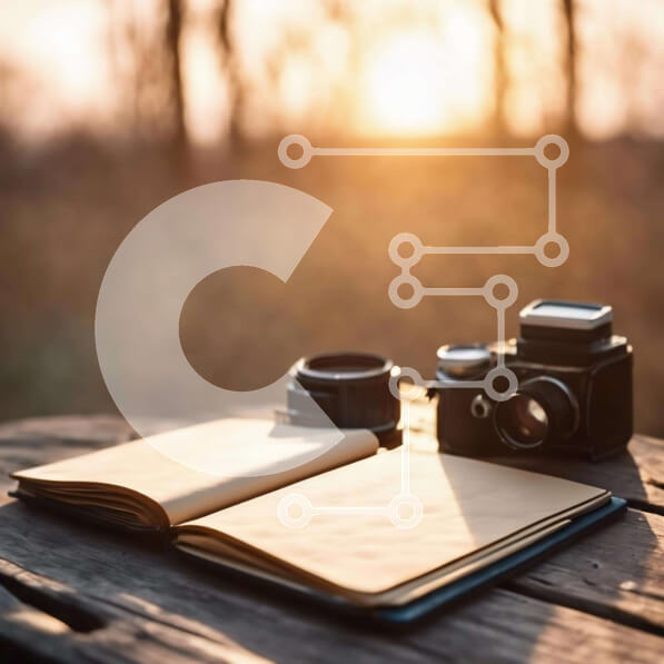 Intra Συλλεκτικό Ξύλινο Παζλ Plywood  4mm - Ανοίξτε σημειωματάριο και vintage κάμερα στο ηλιοβασίλεμα Σε Ξύλινο Κουτί - Διαστάσεις Puzzle: 10x10 cm – 25 κομμάτια