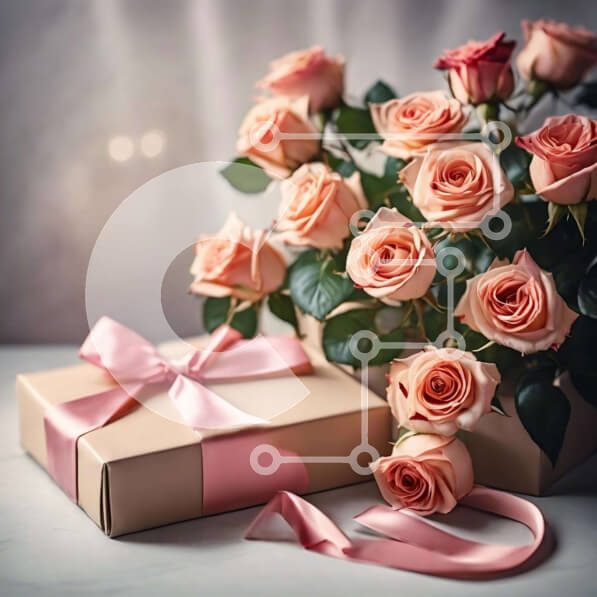 Intra Συλλεκτικό Ξύλινο Παζλ Plywood  4mm - Κουτί δώρου με ροζ τριαντάφυλλα και κορδέλα Σε Ξύλινο Κουτί - Διαστάσεις: 10x10 cm – 25 κομμάτια