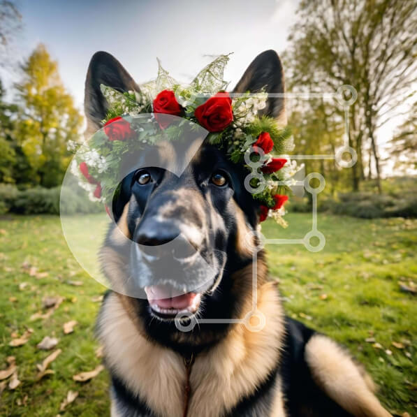 Intra Συλλεκτικό Ξύλινο Παζλ Plywood  4mm - Στολισμένος γερμανικός ποιμενικός σκύλος που απολαμβάνει την ύπαιθρο Σε Ξύλινο Κουτί - Διαστάσεις: 10x10 cm – 25 κομμάτια