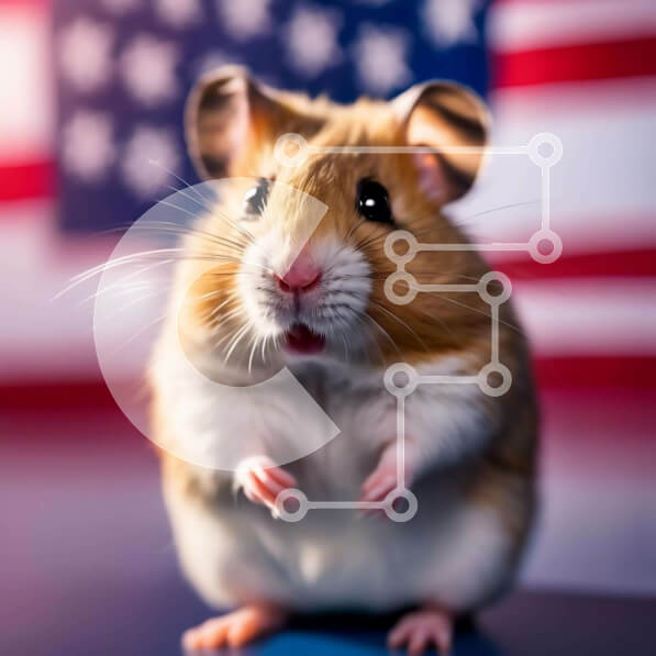 Intra Συλλεκτικό Ξύλινο Παζλ Plywood  4mm - Συγκινημένο χάμστερ μπροστά από το φόντο της αμερικανικής σημαίας Σε Ξύλινο Κουτί - Διαστάσεις: 10x10 cm – 25 κομμάτια