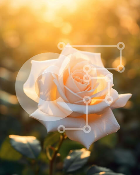 Intra Συλλεκτικό Ξύλινο Παζλ Plywood  4mm - Λευκό τριαντάφυλλο σε ένα ανοιχτό πεδίο στο ηλιοβασίλεμα Σε Ξύλινο Κουτί - Διαστάσεις: 10x10 cm – 25 κομμάτια