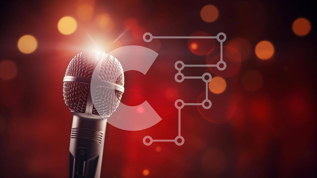 Intra Συλλεκτικό Ξύλινο Παζλ Plywood  4mm - Μικρόφωνο με κόκκινα φώτα Bokeh σε πορτοκαλί φόντο Σε Ξύλινο Κουτί - Διαστάσεις Puzzle: 10x10 cm – 25 κομμάτια