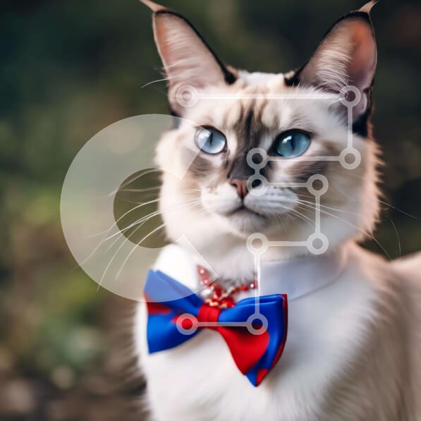 Intra Συλλεκτικό Ξύλινο Παζλ Plywood  4mm - Γάτα Σιάμ με μπλε και κόκκινο παπιγιόν σε γρασίδι Σε Ξύλινο Κουτί - Διαστάσεις: 10x10 cm – 25 κομμάτια